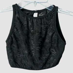 Black Lace Dance Crop Top High Neck Mesh Back Clasp Ballet Contemporary Size S